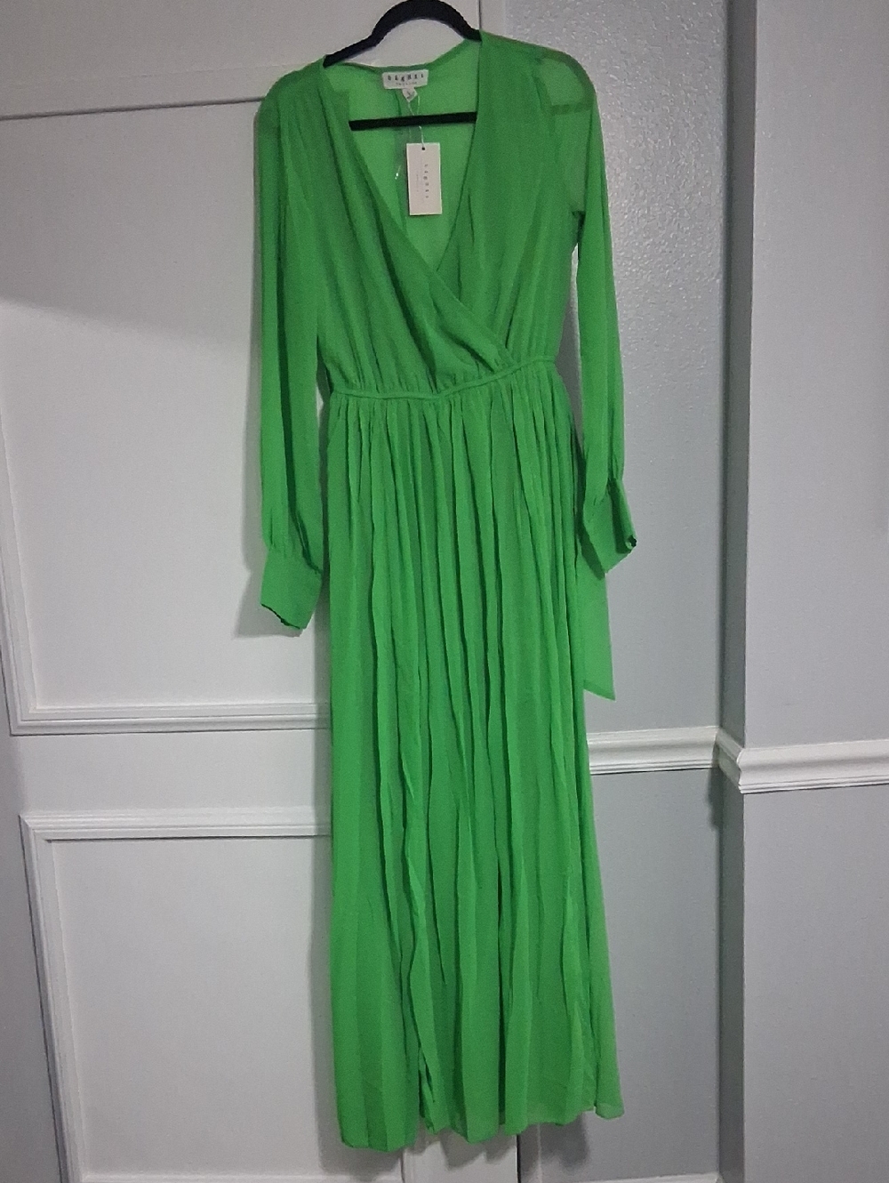 Babaton Bright Green Long Sleeve Wrap Maxi Dress